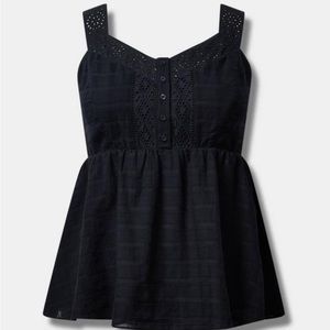 Babydoll Cotton Windowpane Button Front Tank